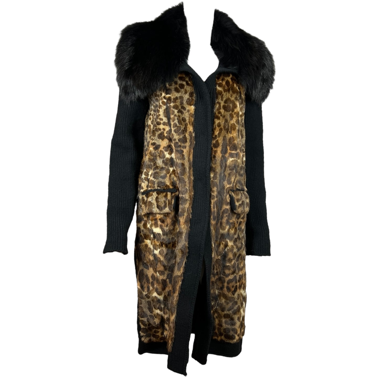 Dolce & Gabbana Wool & Fur Leopard Print Sweater Jacket