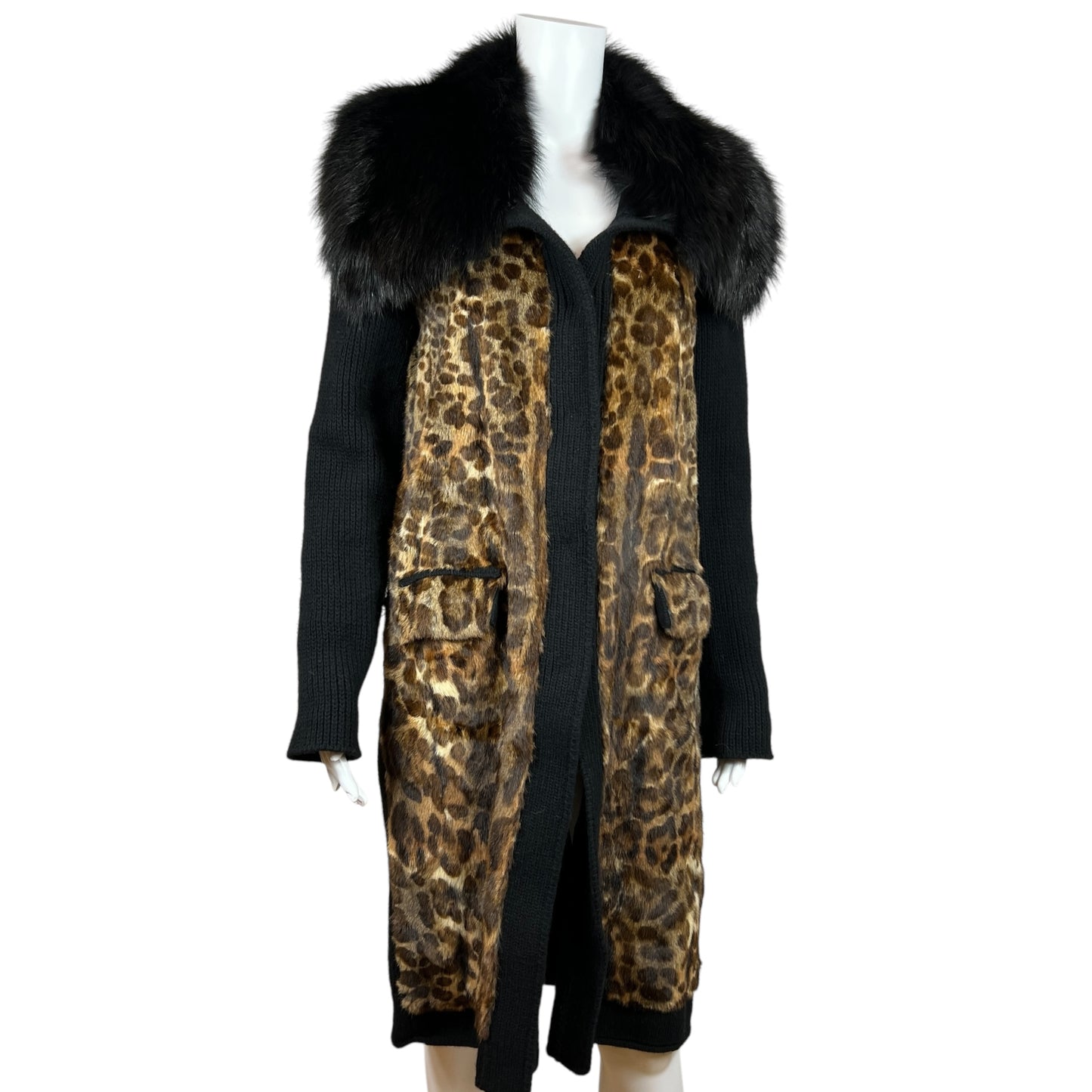 Dolce & Gabbana Wool & Fur Leopard Print Sweater Jacket