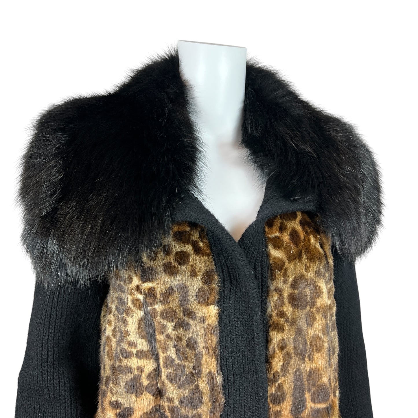 Dolce & Gabbana Wool & Fur Leopard Print Sweater Jacket