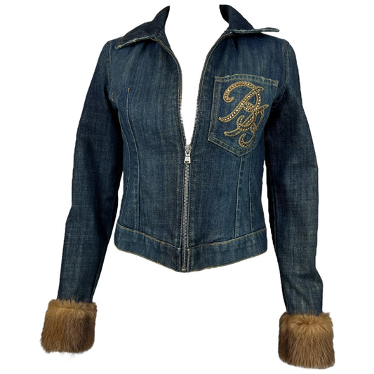 Blumarine Fur Trim Cropped Denim Jacket