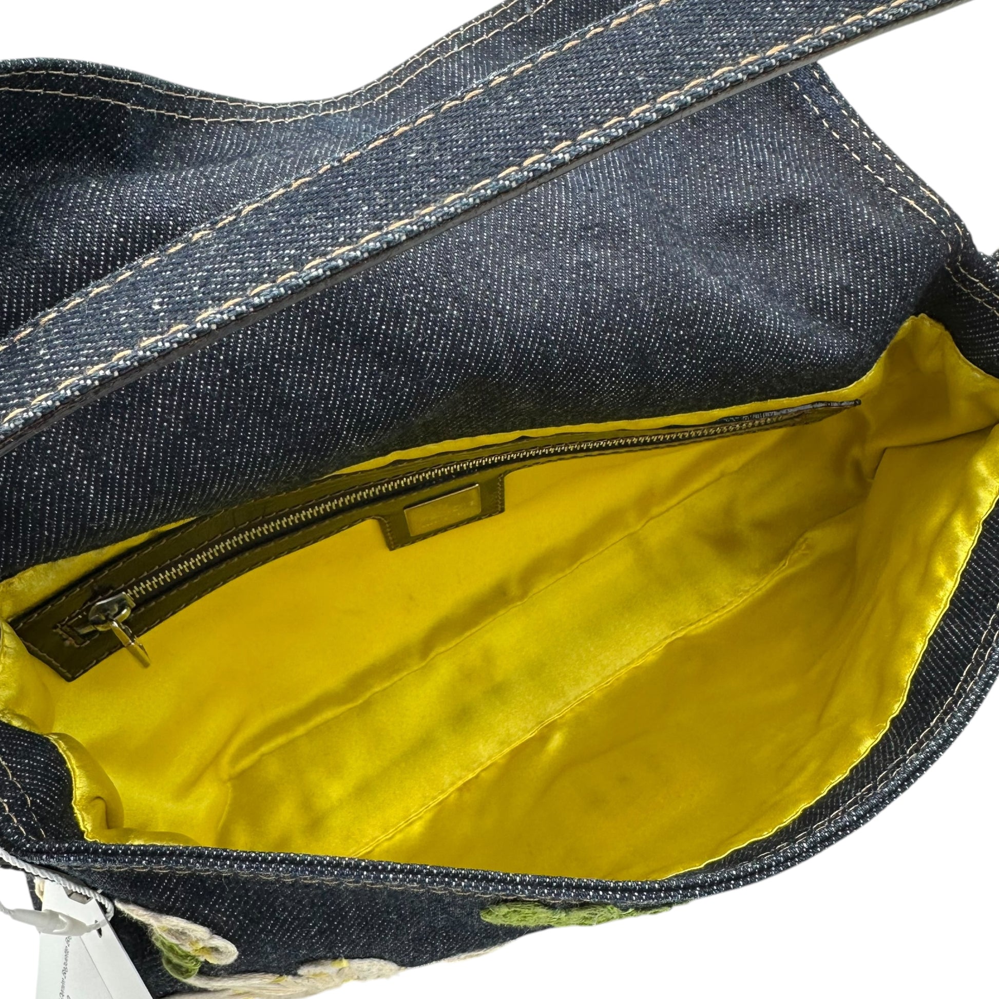 Fendi Raffia Floral Embroidered Denim Baguette Bag - Outfit Repeater