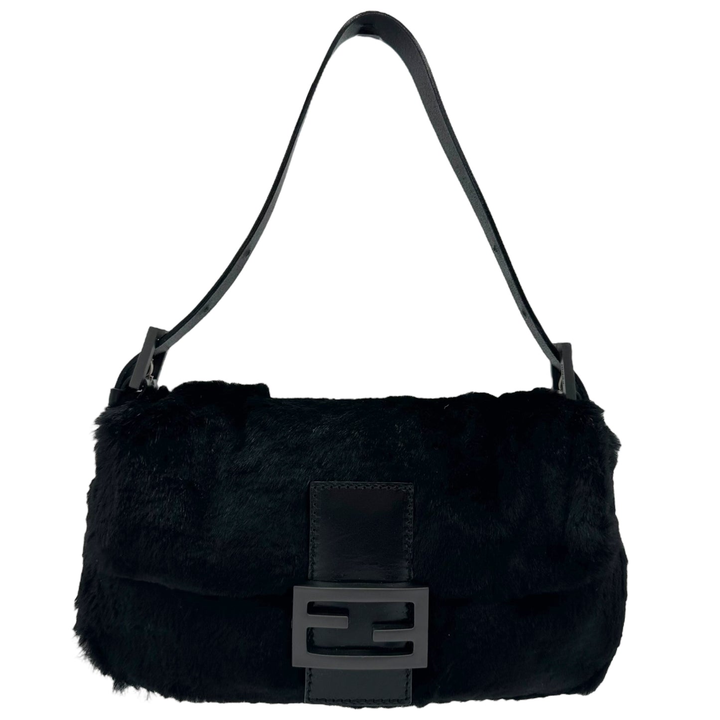 Fendi Black Rabbit Fur Baguette Bag - Outfit Repeater