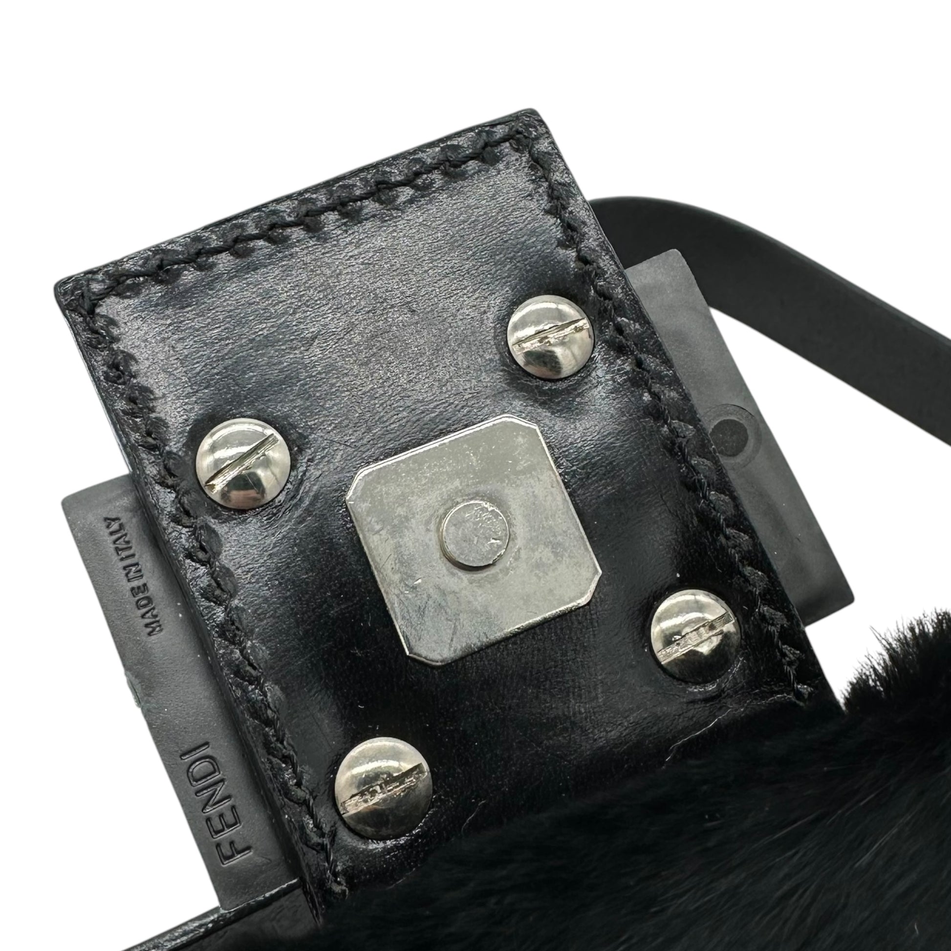 Fendi Black Rabbit Fur Baguette Bag - Outfit Repeater