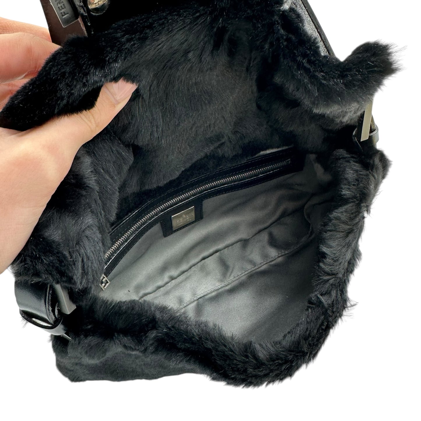 Fendi Black Rabbit Fur Baguette Bag - Outfit Repeater