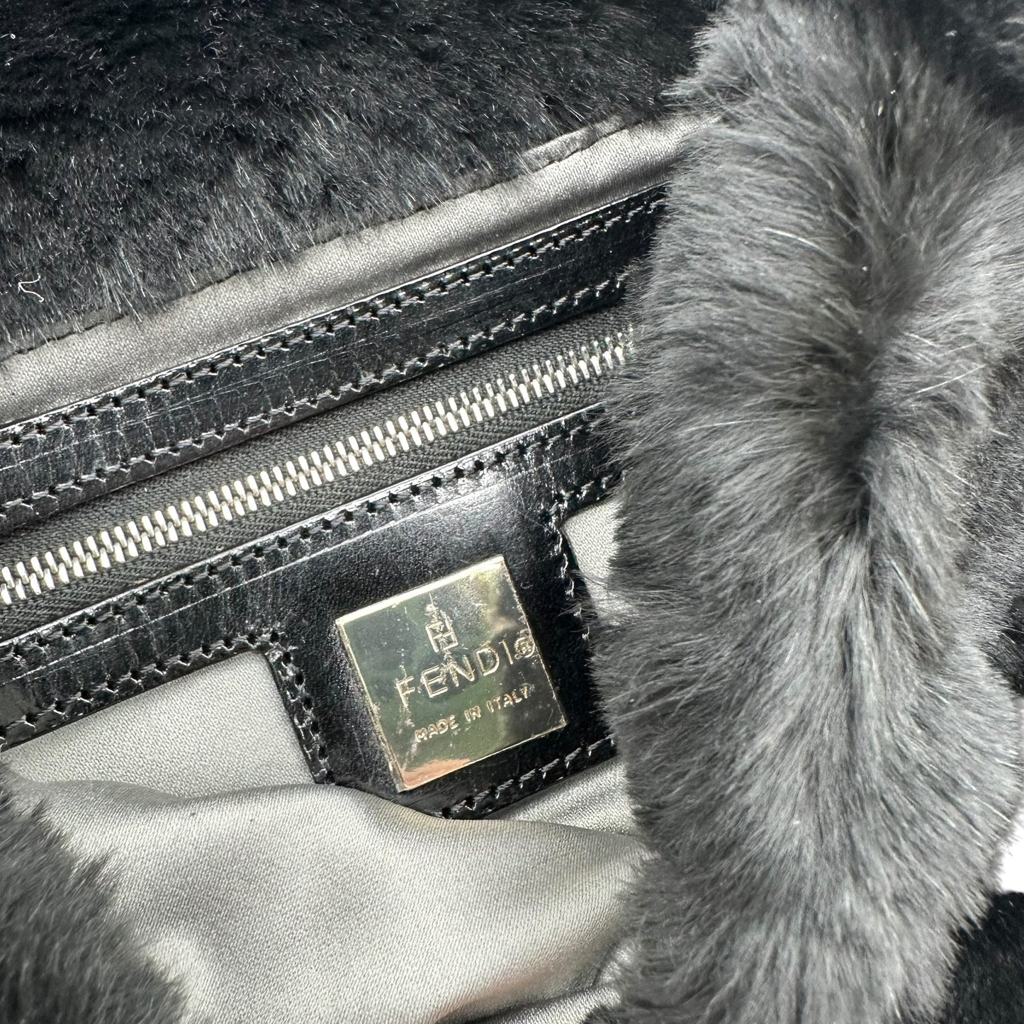 Fendi Black Rabbit Fur Baguette Bag - Outfit Repeater