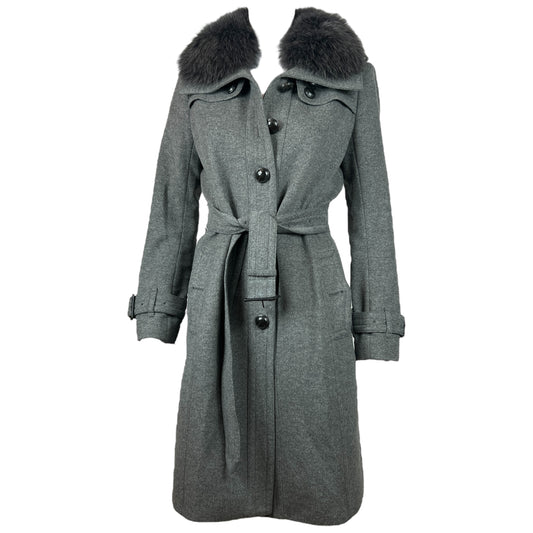 Burberry Gray Cashmere Fur Trim Trench Coat