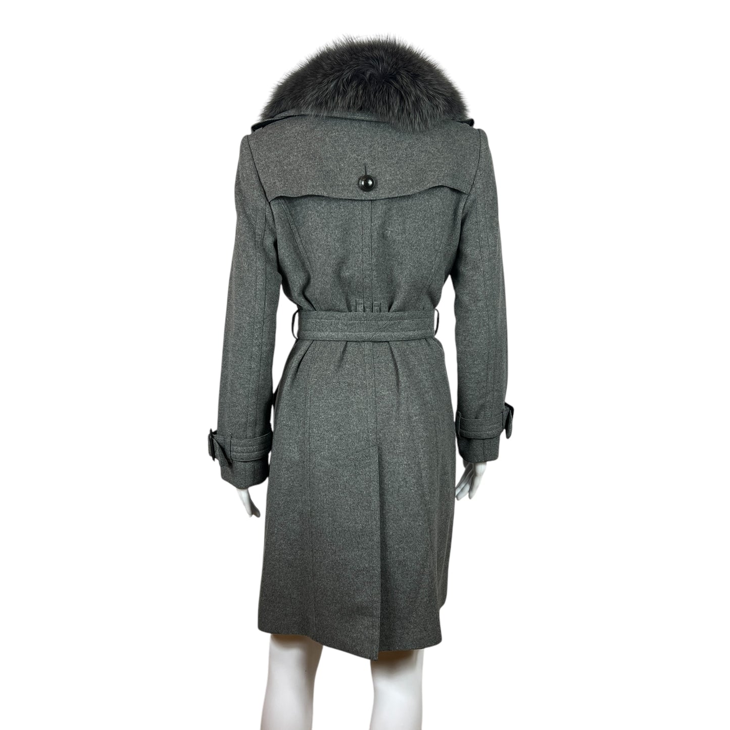 Burberry Gray Cashmere Fur Trim Trench Coat