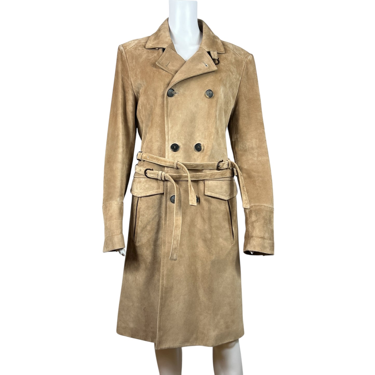 Salvatore Ferragamo Tan Suede Trench Coat