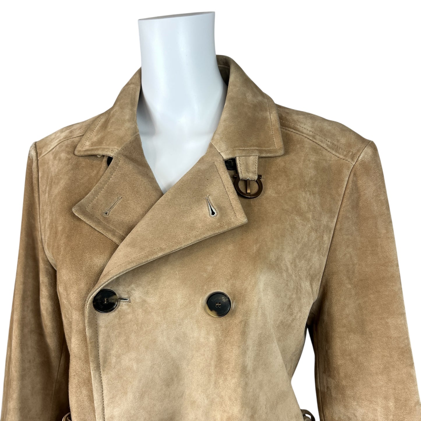 Salvatore Ferragamo Tan Suede Trench Coat