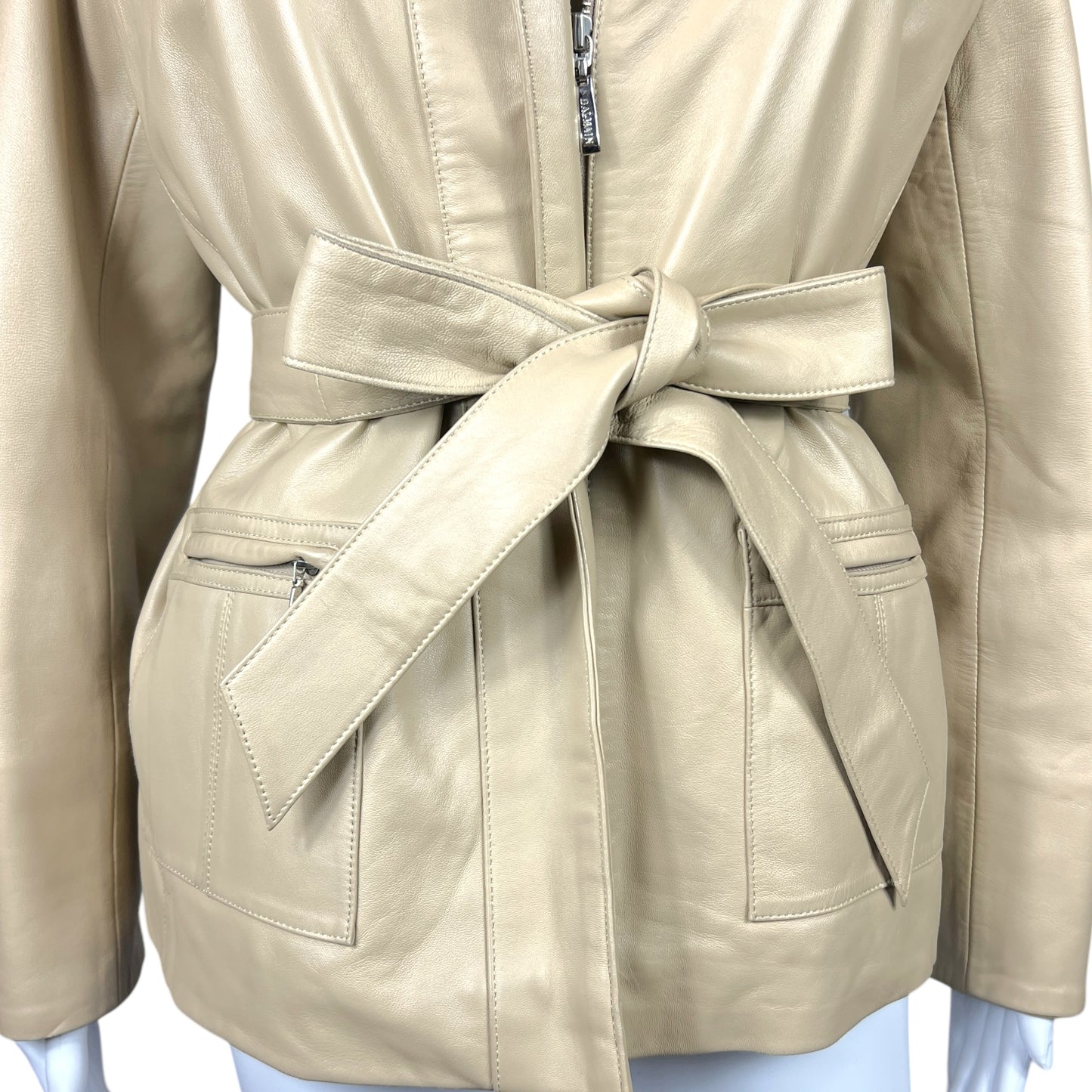 Balmain Beige Leather Fur Trim Jacket