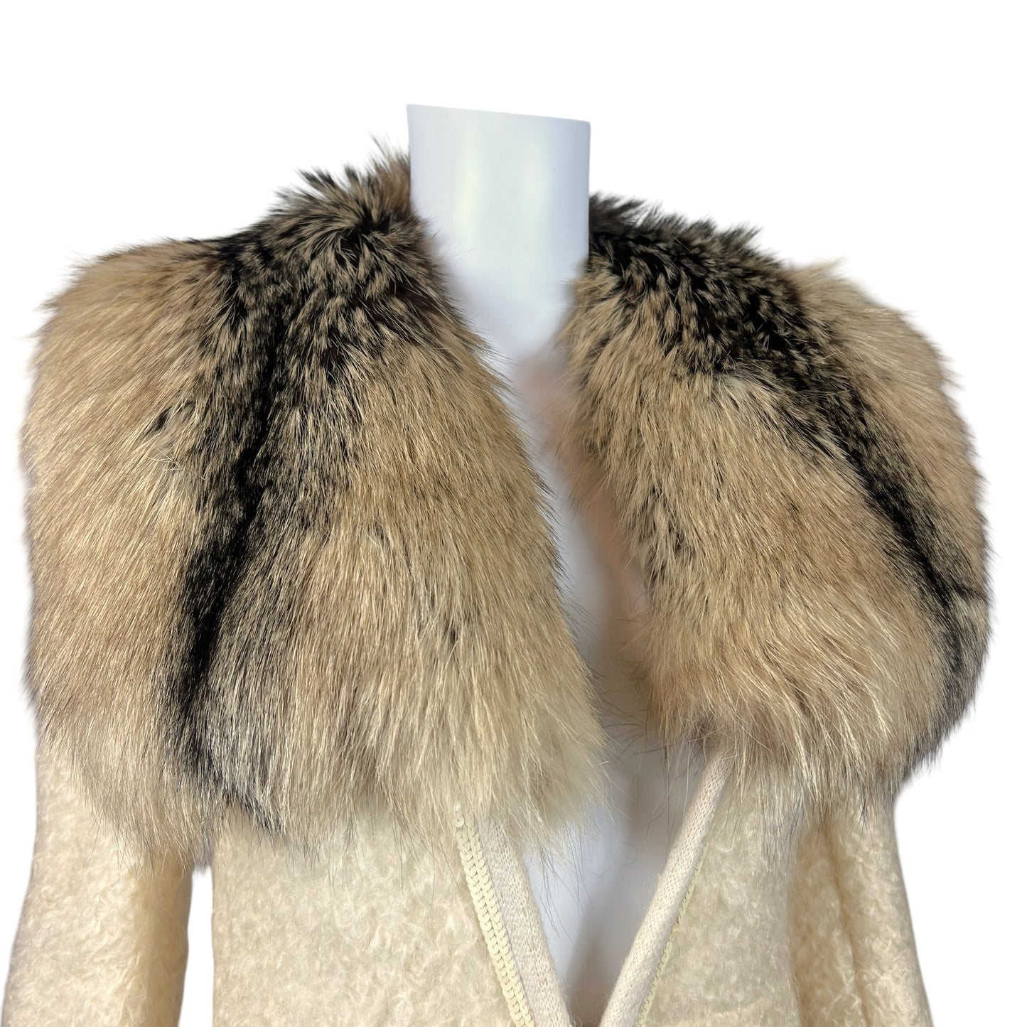 Dolce & Gabbana Ivory Knit Coat With Fox Fur Collar