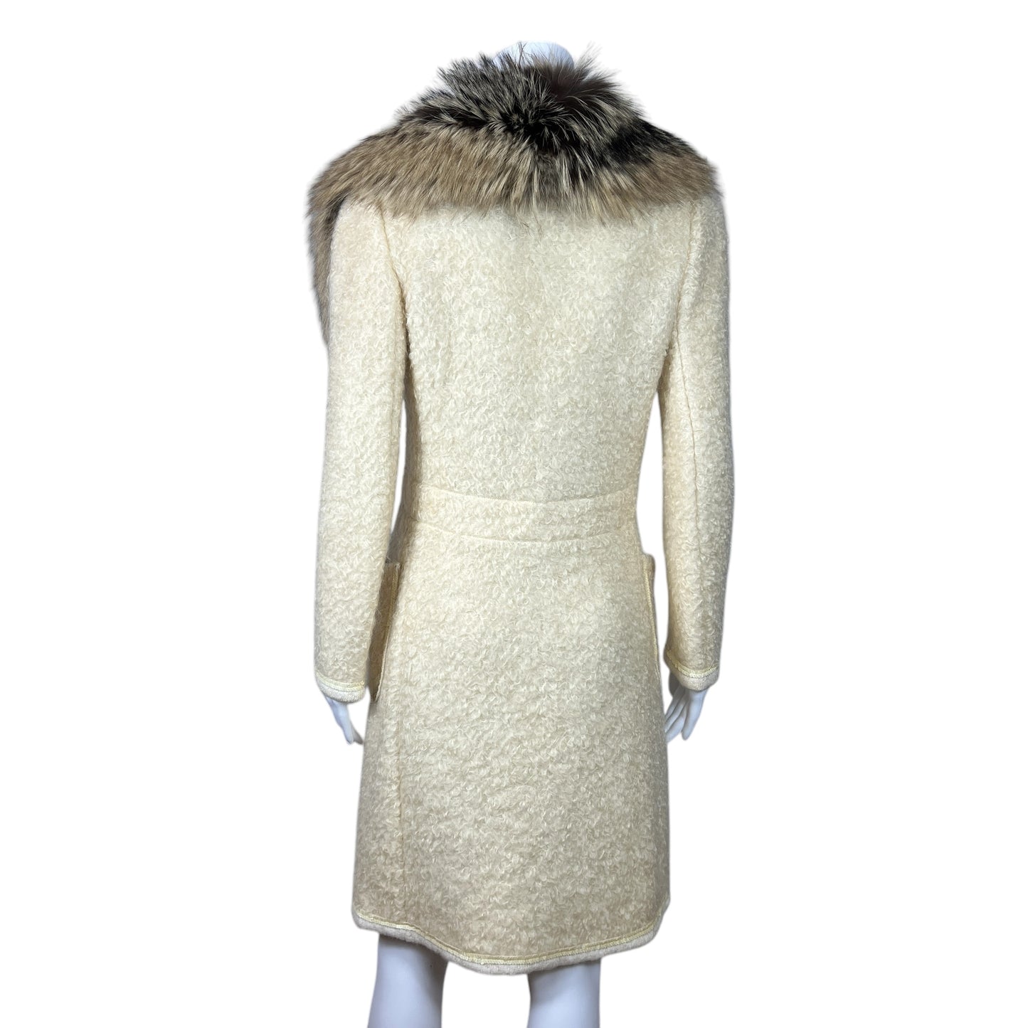 Dolce & Gabbana Ivory Knit Coat With Fox Fur Collar