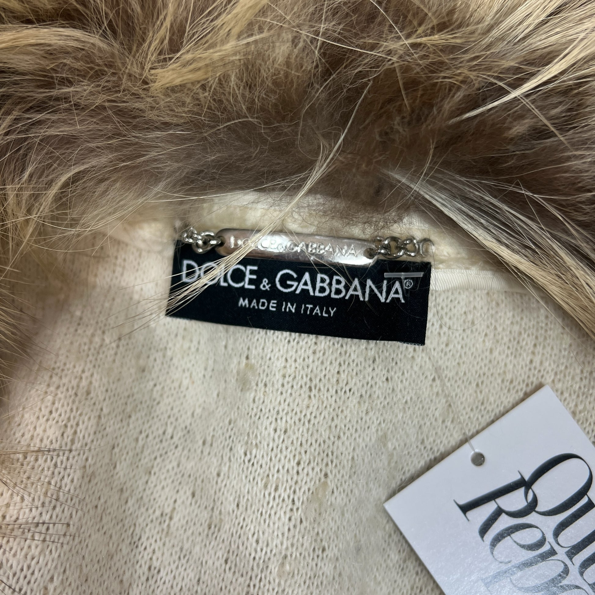 Dolce & Gabbana Ivory Knit Coat With Fox Fur Collar