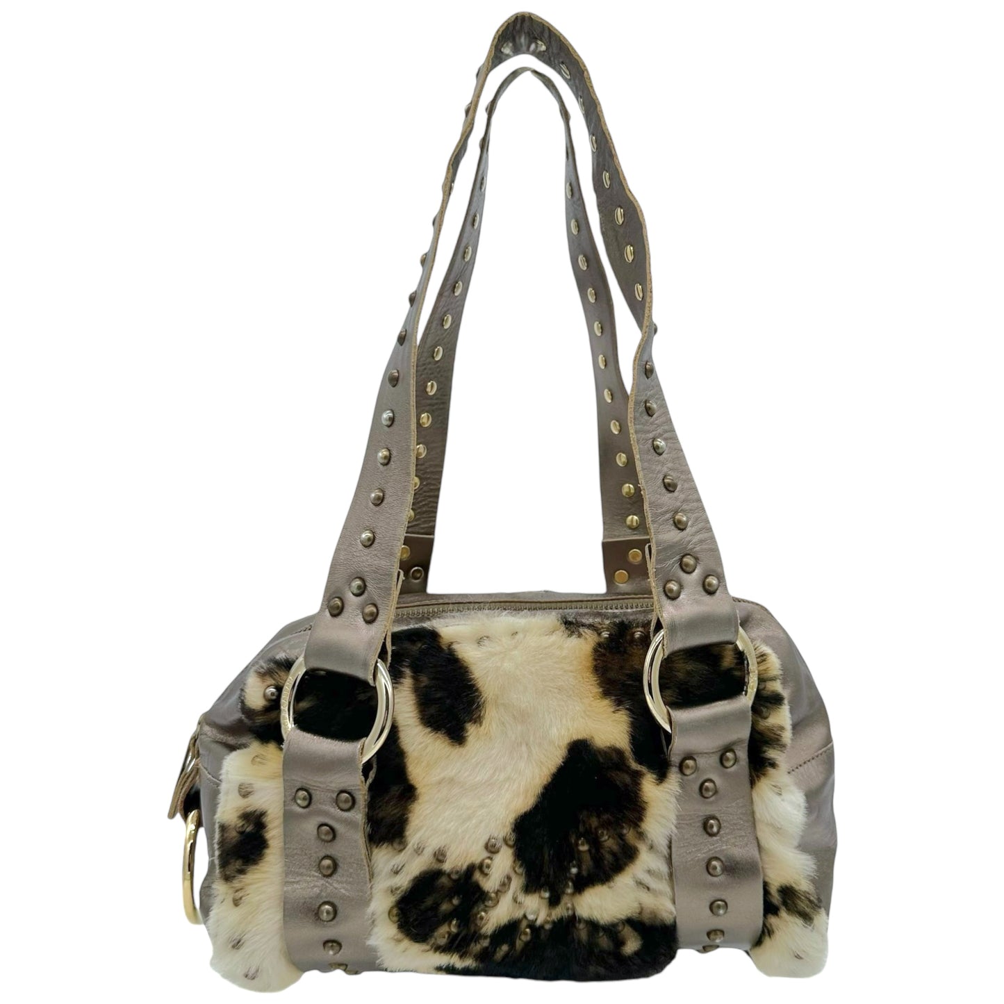 Dolce & Gabbana Studded Cow Print Ponyhair Shoulder Bag - Outfit Repeater