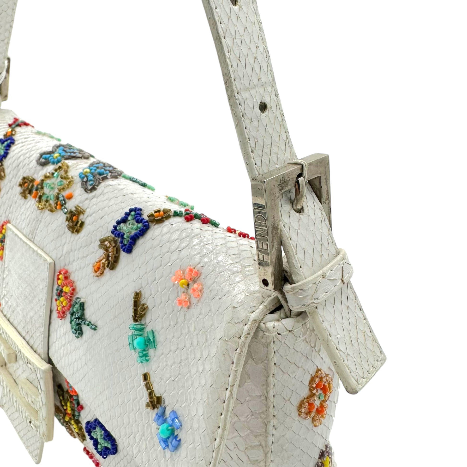 Fendi White Python Floral Beaded Baguette Bag - Outfit Repeater