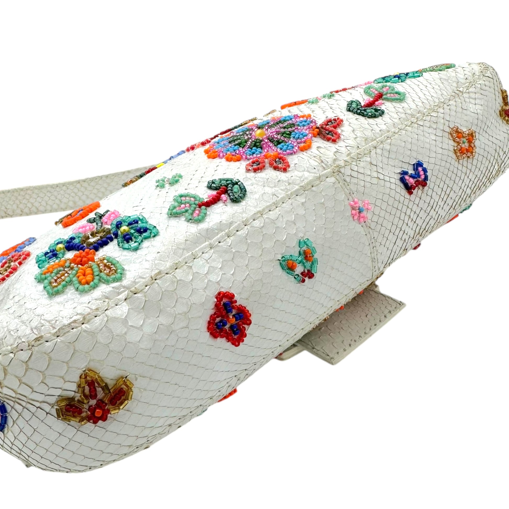 Fendi White Python Floral Beaded Baguette Bag - Outfit Repeater