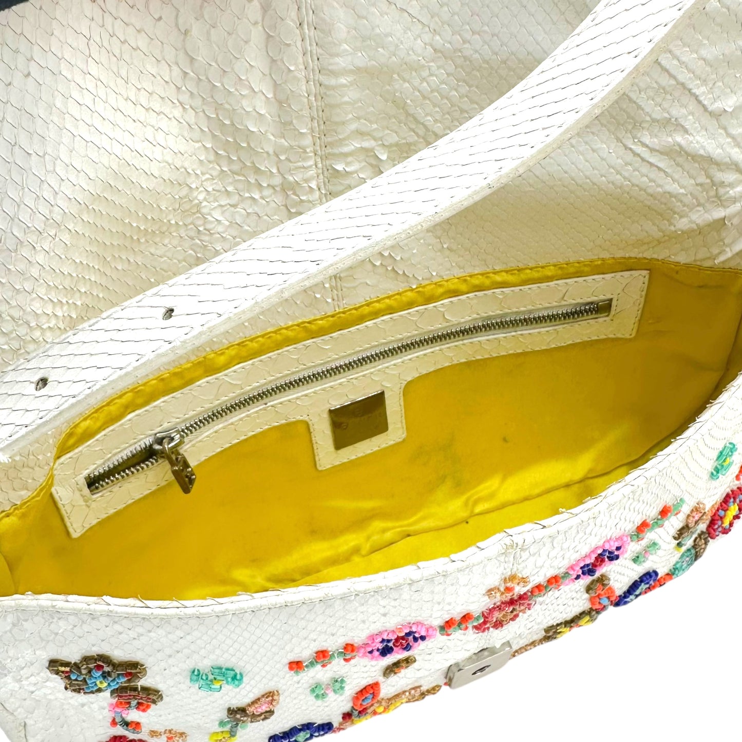 Fendi White Python Floral Beaded Baguette Bag - Outfit Repeater