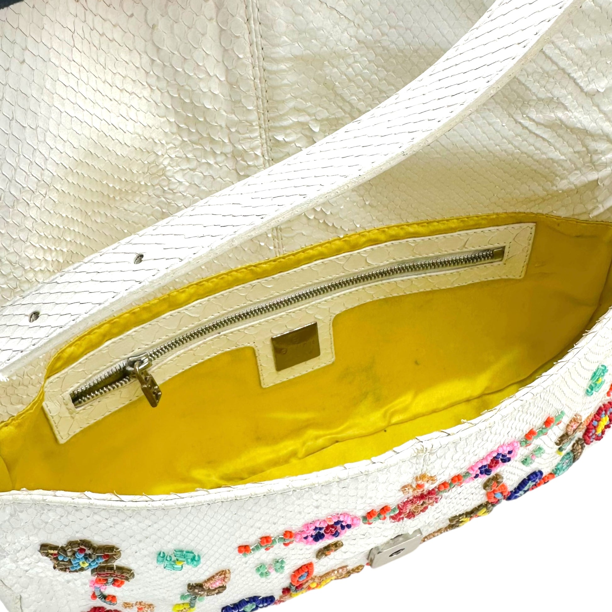 Fendi White Python Floral Beaded Baguette Bag - Outfit Repeater