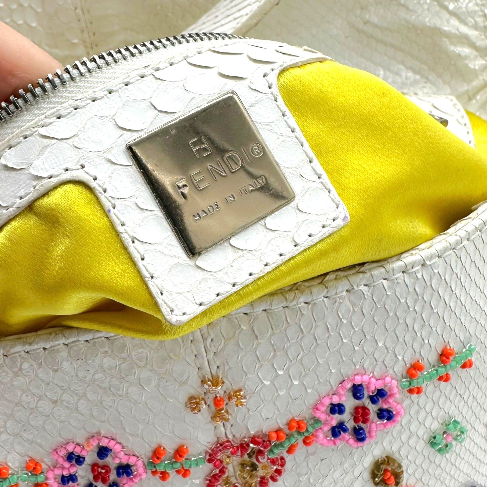 Fendi White Python Floral Beaded Baguette Bag - Outfit Repeater