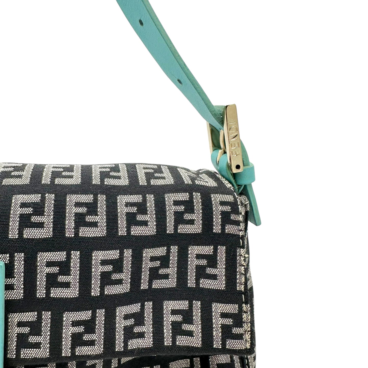Fendi Black & Turquoise Zucchino Monogram Baguette Bag - Outfit Repeater