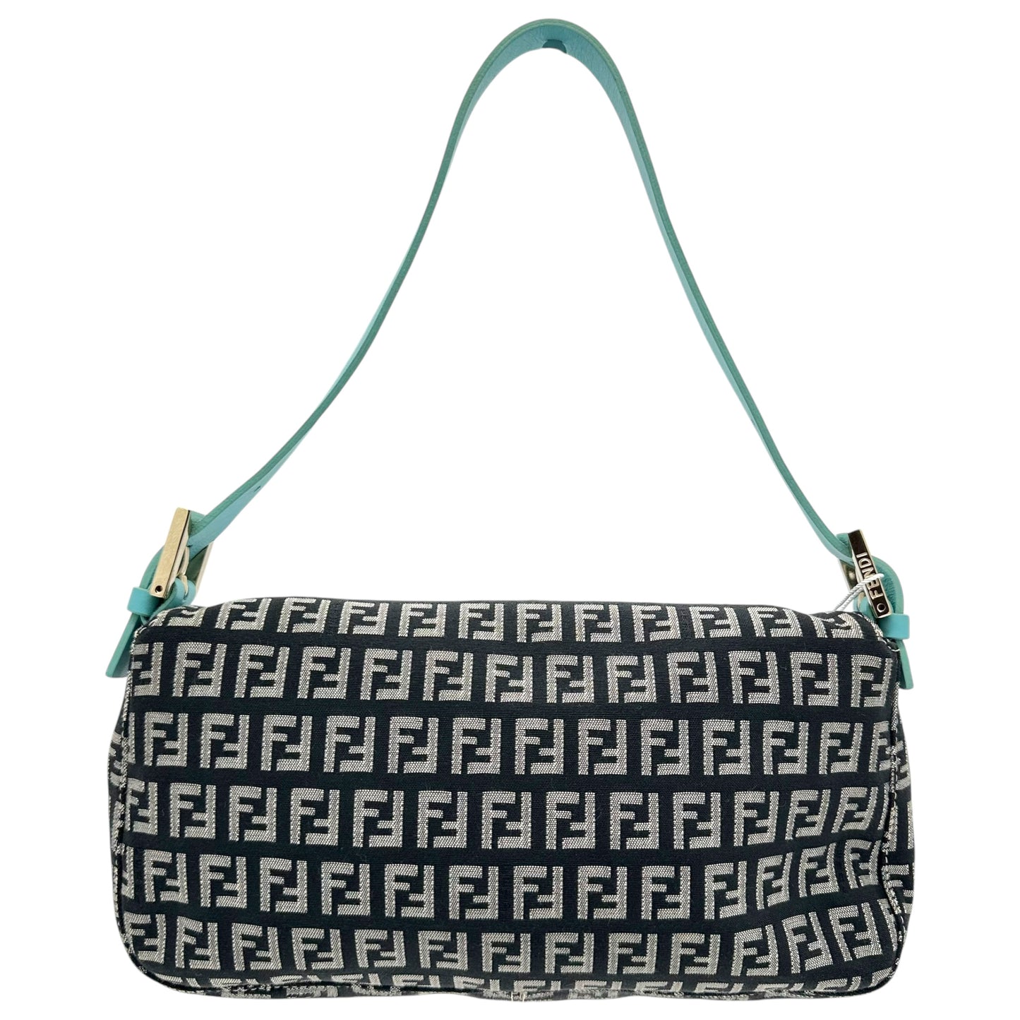 Fendi Black & Turquoise Zucchino Monogram Baguette Bag - Outfit Repeater