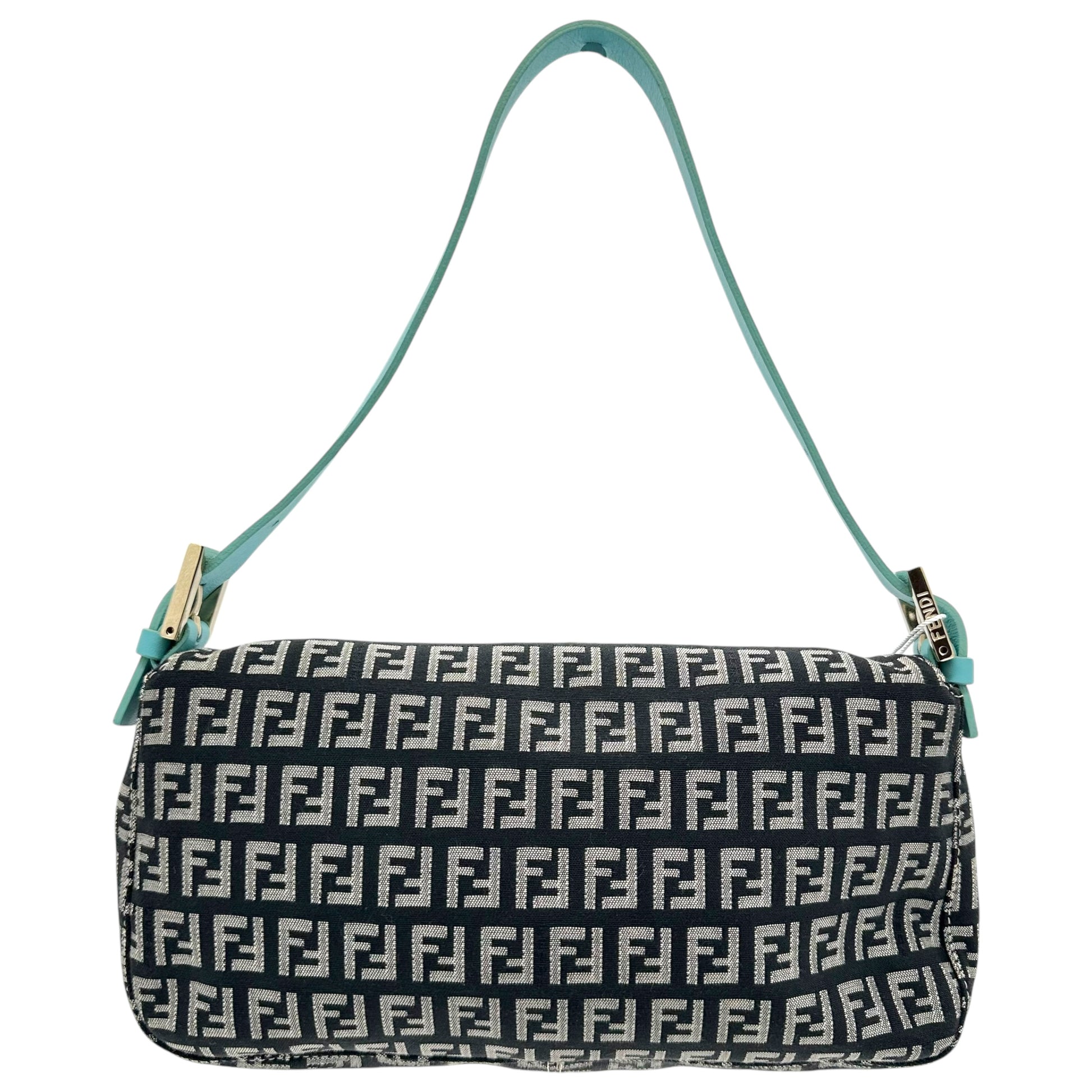 Fendi Black & Turquoise Zucchino Monogram Baguette Bag - Outfit Repeater