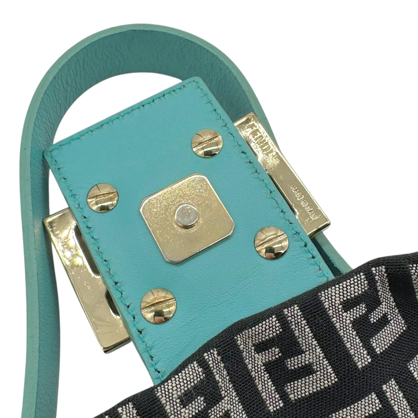 Fendi Black & Turquoise Zucchino Monogram Baguette Bag - Outfit Repeater