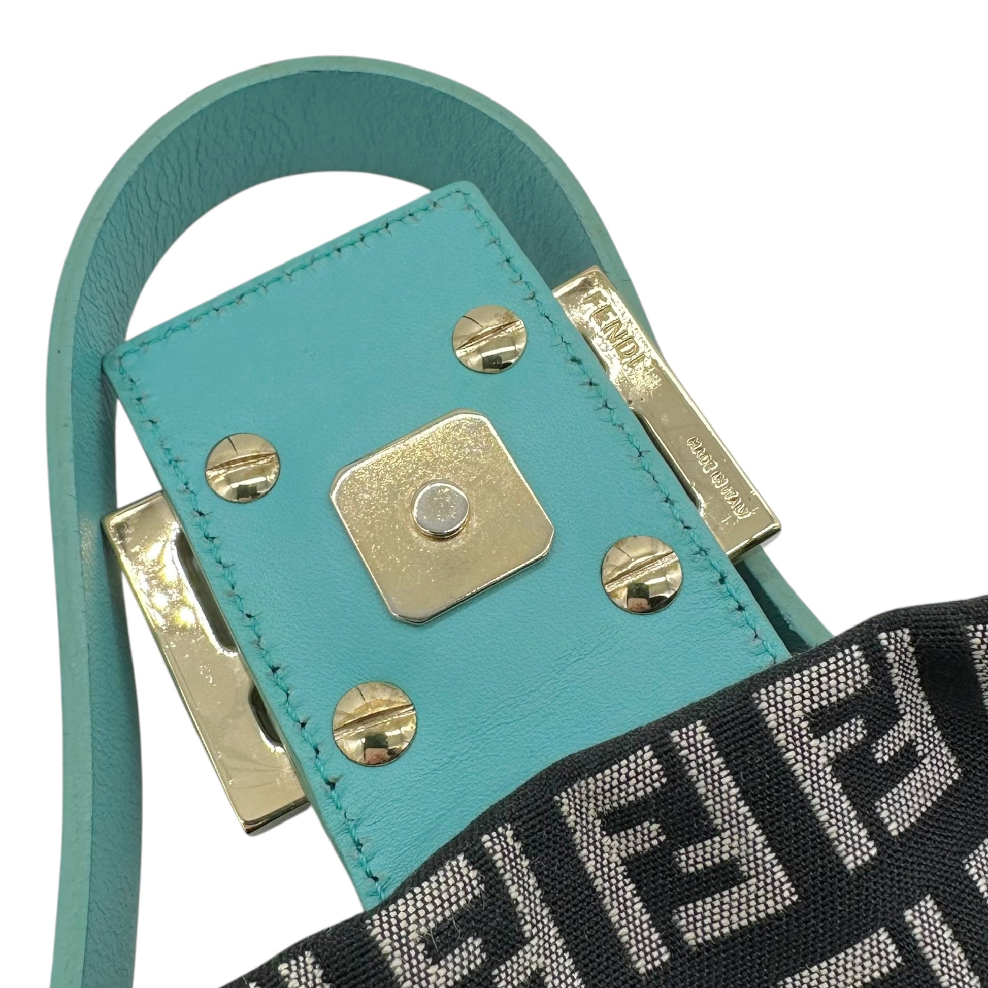 Fendi Black & Turquoise Zucchino Monogram Baguette Bag - Outfit Repeater