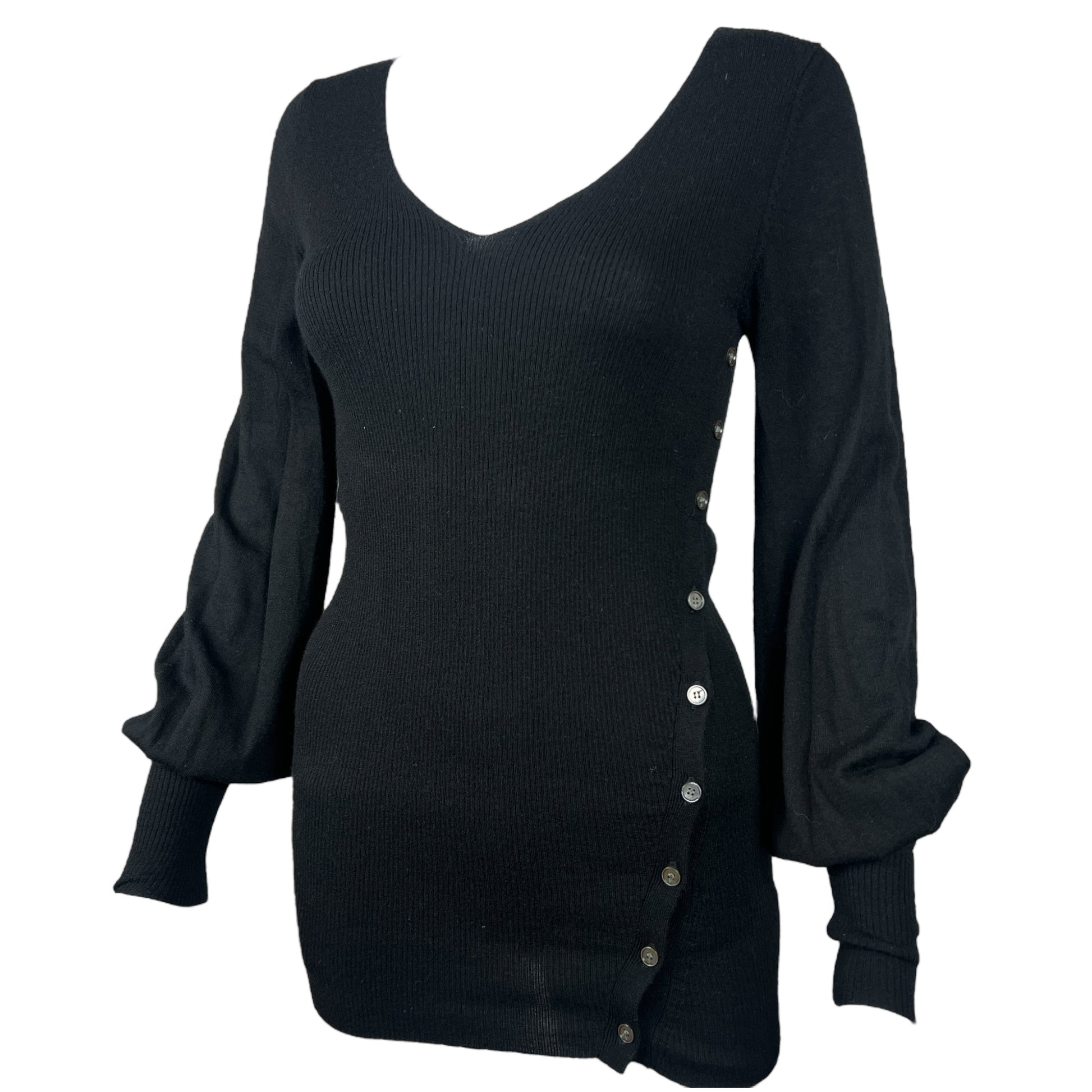 Valentino Black Cashmere V-Neck Button Sweater - Outfit Repeater