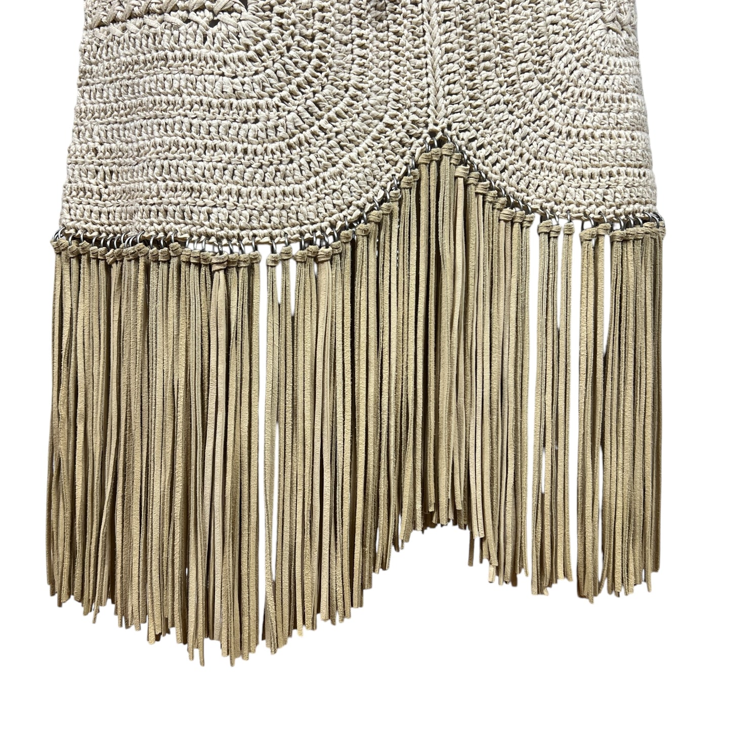 Salvatore Ferragamo Ivory Crochet & Suede Fringe Midi Skirt