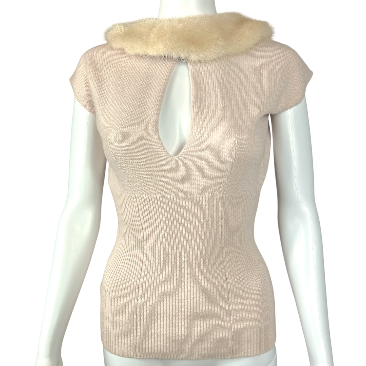 Prada Pink Cashmere & Mink Keyhole Cut-Out Sweater Top - Outfit Repeater