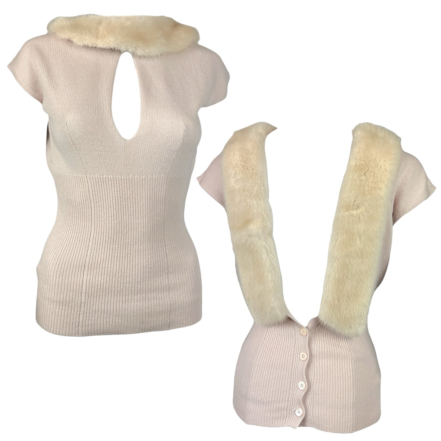 Prada Pink Cashmere & Mink Keyhole Cut-Out Sweater Top - Outfit Repeater