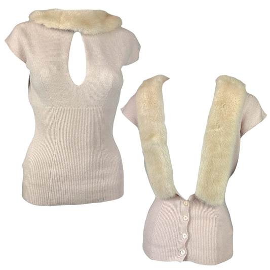 Prada Pink Cashmere & Mink Keyhole Cut-Out Sweater Top - Outfit Repeater