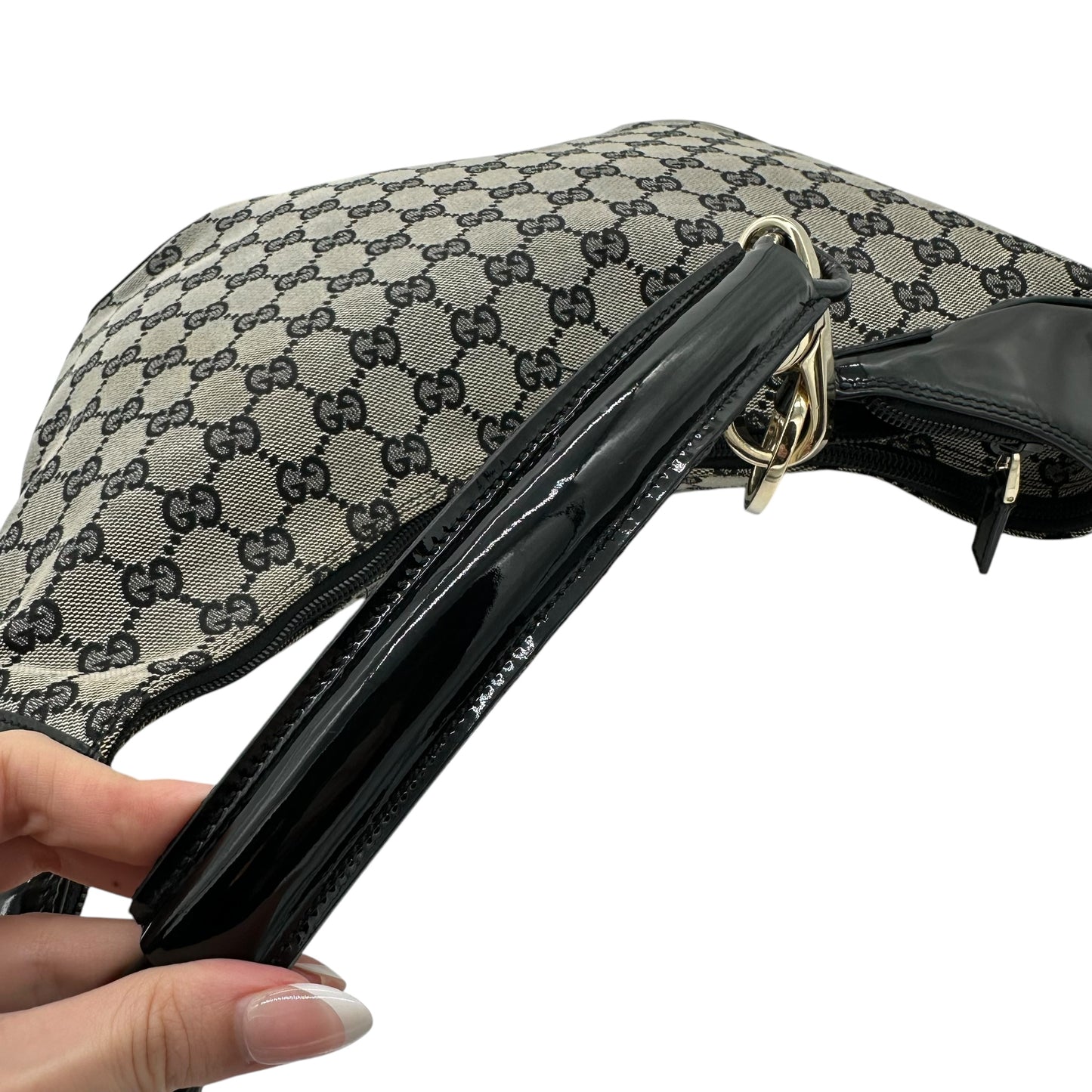 Gucci Gray Canvas Monogram Crescent Shoulder Bag - Outfit Repeater