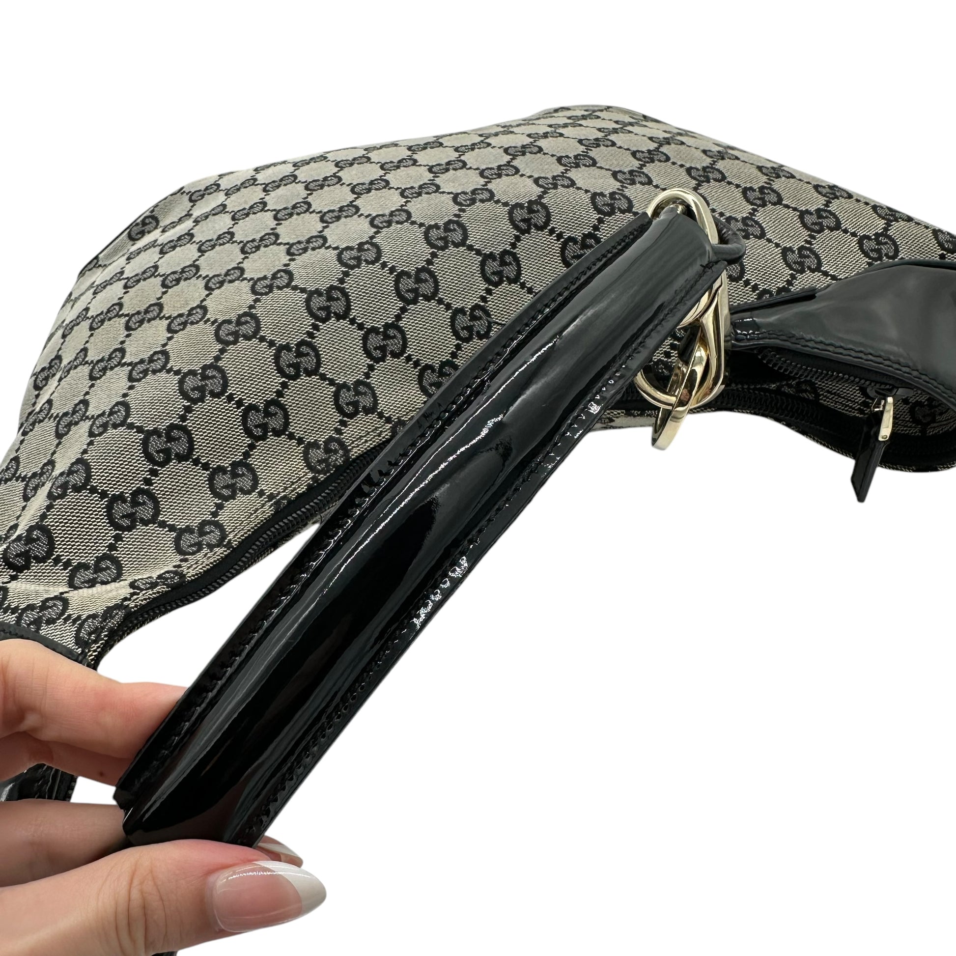 Gucci Gray Canvas Monogram Crescent Shoulder Bag - Outfit Repeater