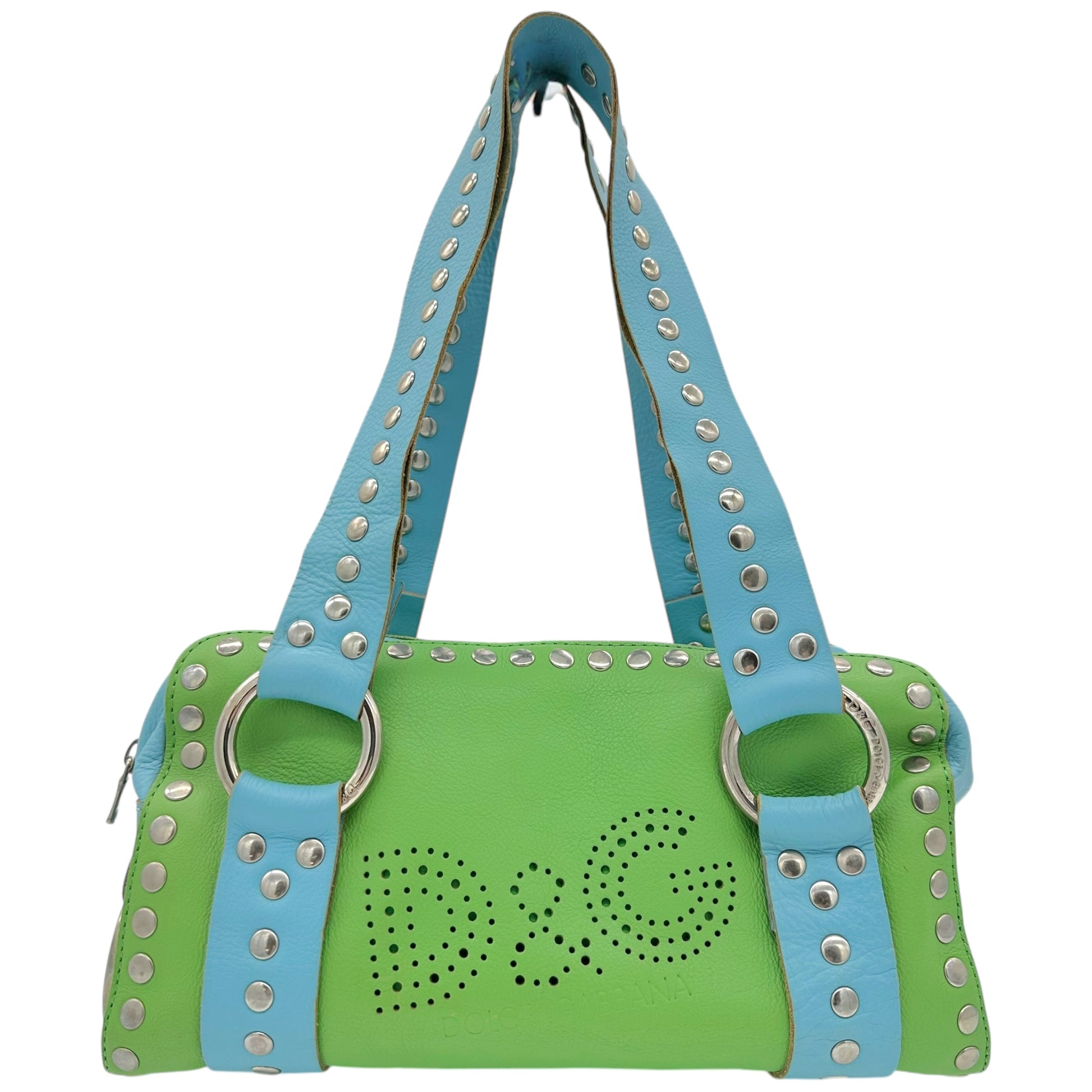 D&G Dolce & Gabbana Blue & Green Studded Logo Bag - Outfit Repeater