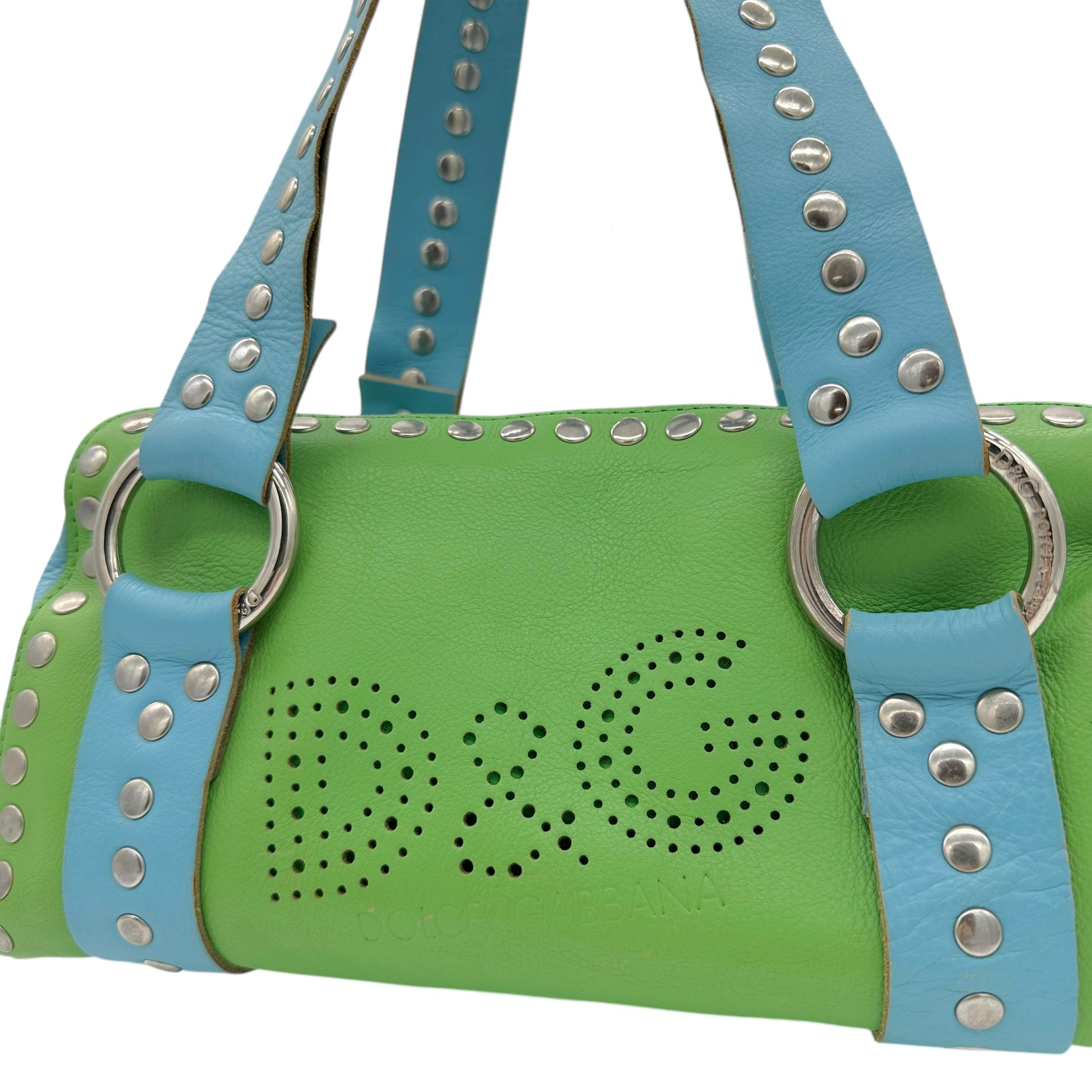 D&G Dolce & Gabbana Blue & Green Studded Logo Bag - Outfit Repeater