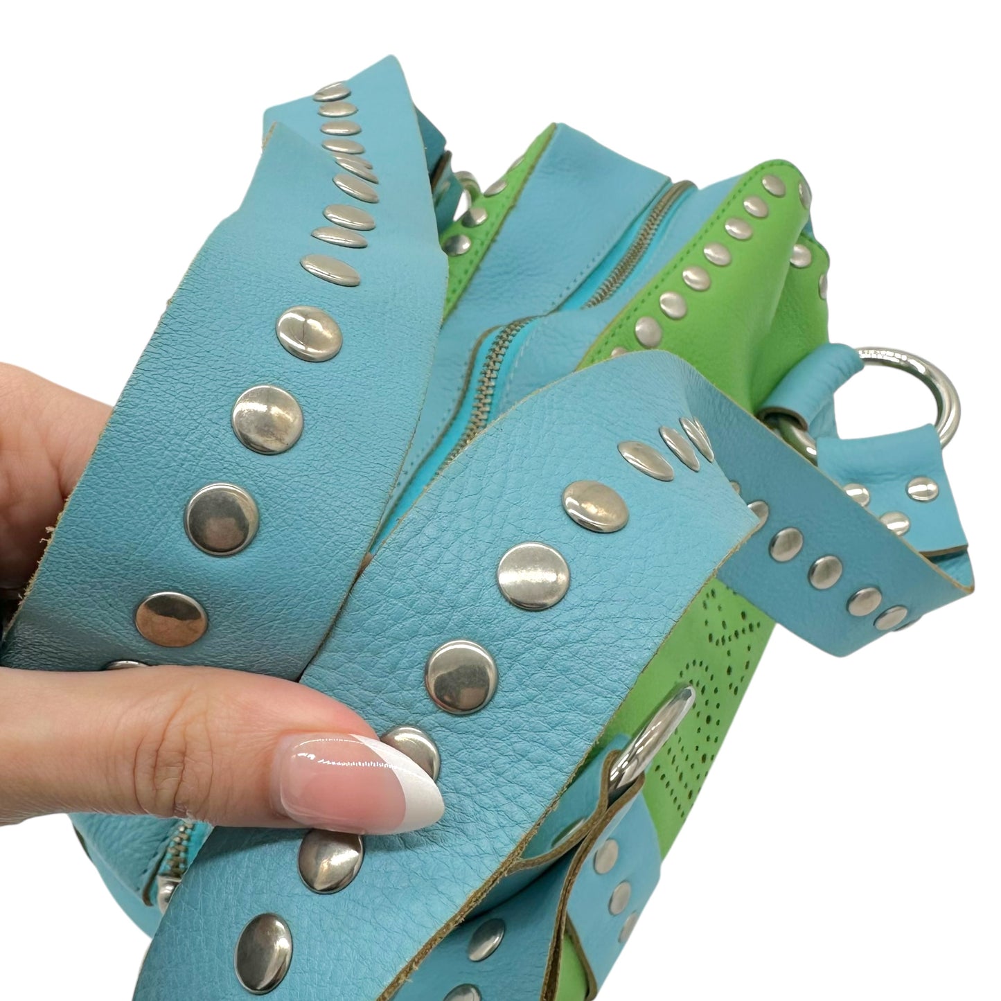 D&G Dolce & Gabbana Blue & Green Studded Logo Bag - Outfit Repeater