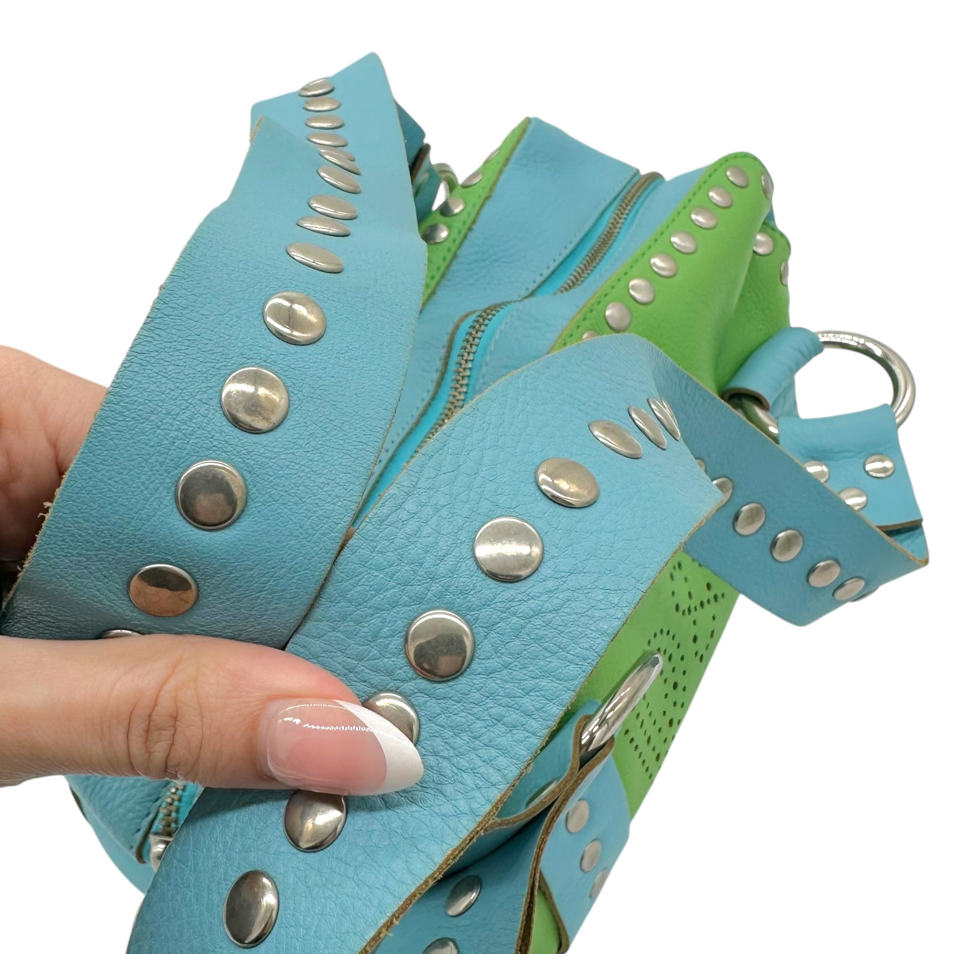 D&G Dolce & Gabbana Blue & Green Studded Logo Bag - Outfit Repeater