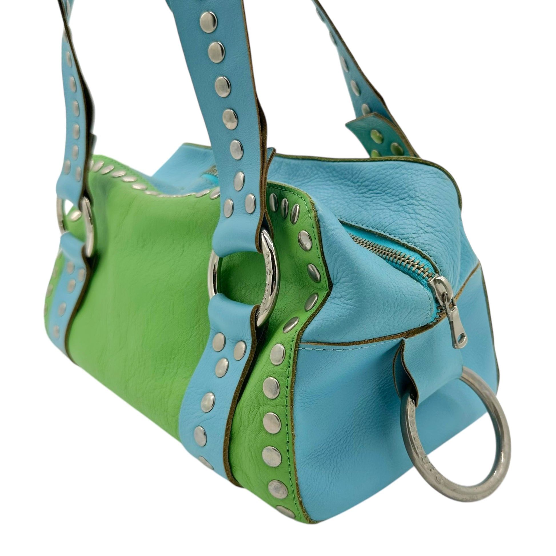 D&G Dolce & Gabbana Blue & Green Studded Logo Bag - Outfit Repeater
