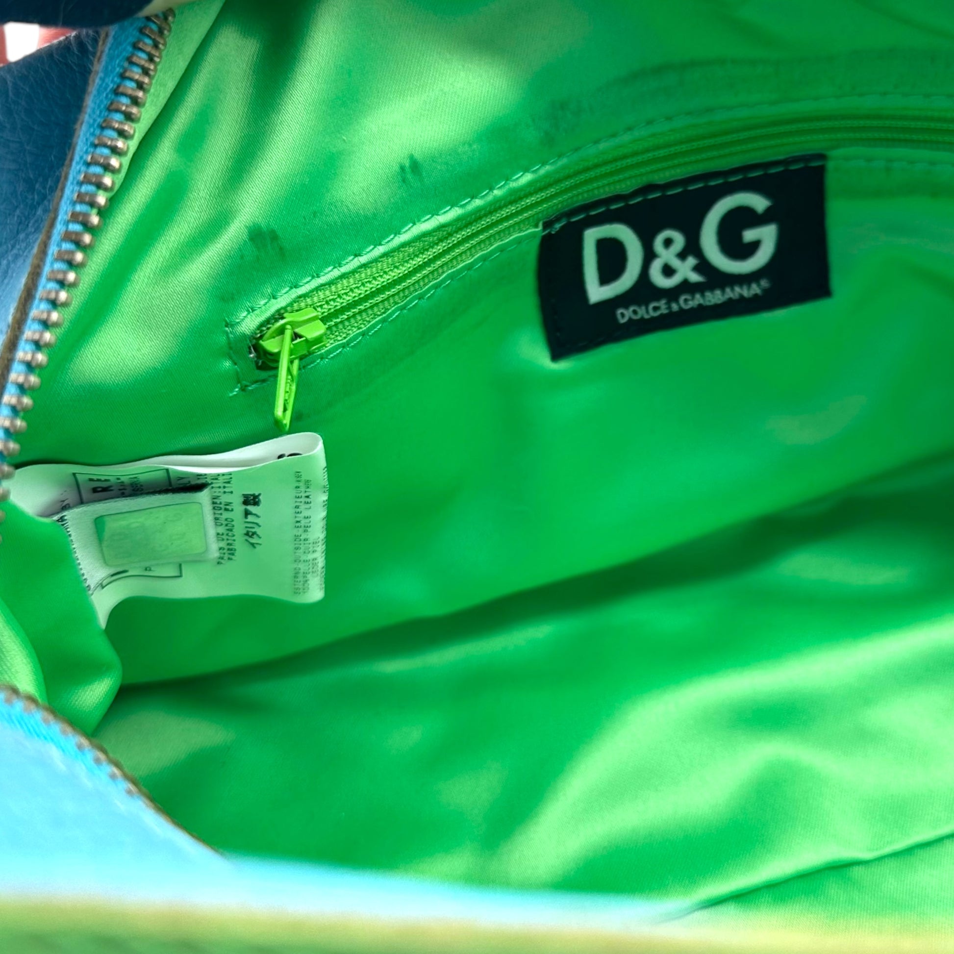 D&G Dolce & Gabbana Blue & Green Studded Logo Bag - Outfit Repeater