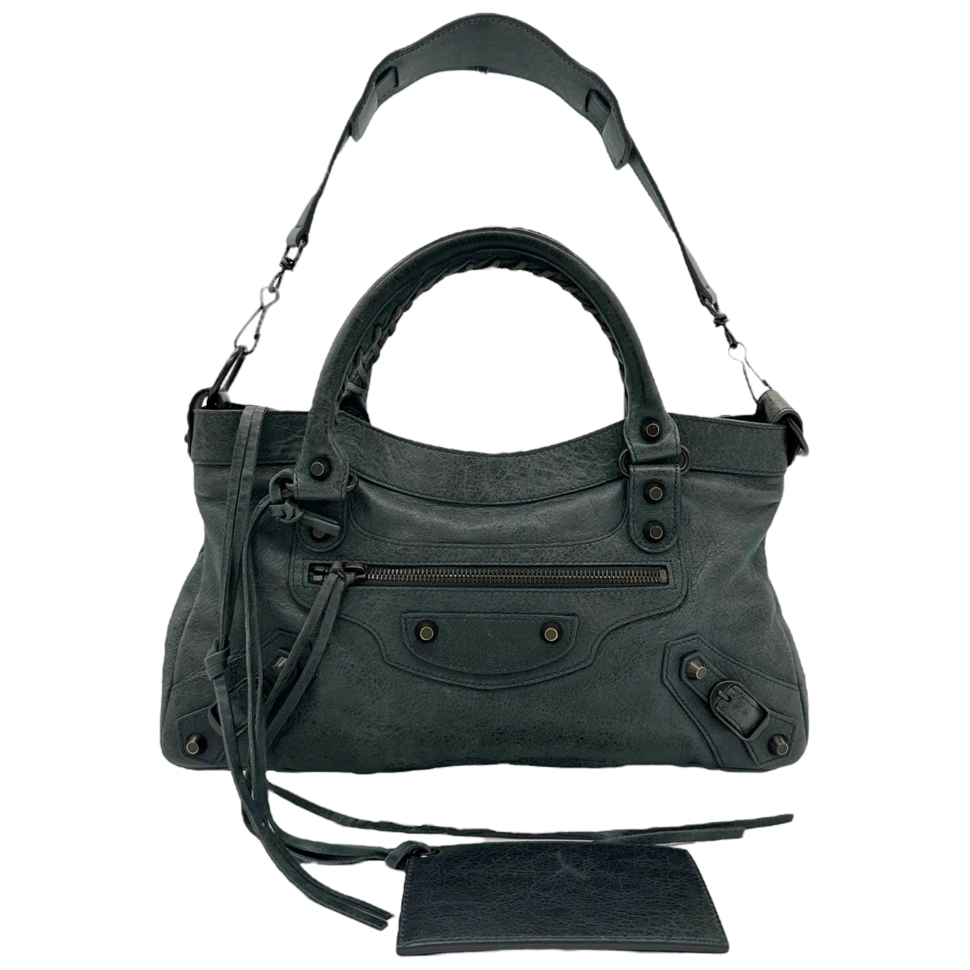 Balenciaga Dark Green / Black Leather First City Bag - Outfit Repeater