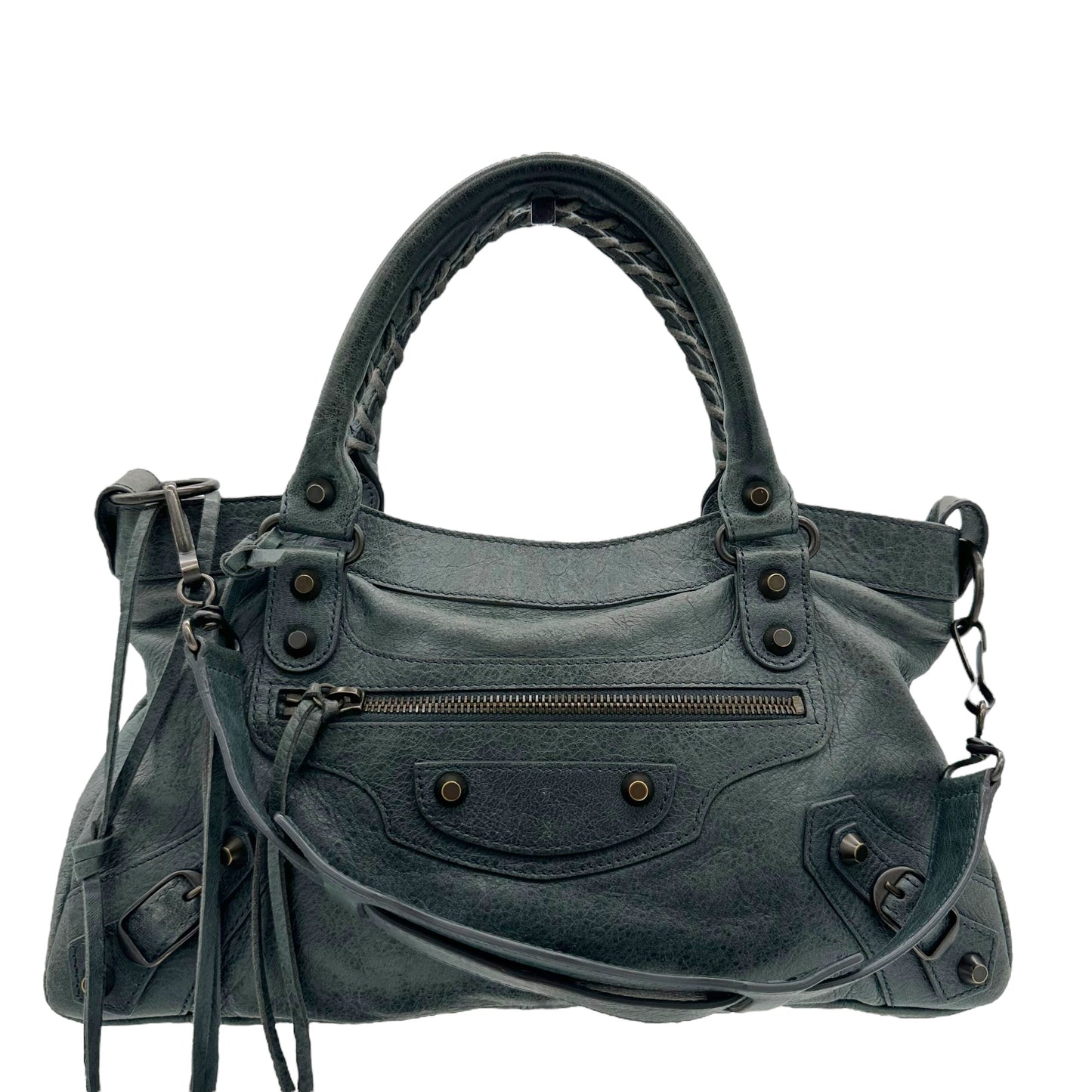Balenciaga Dark Green / Black Leather First City Bag - Outfit Repeater