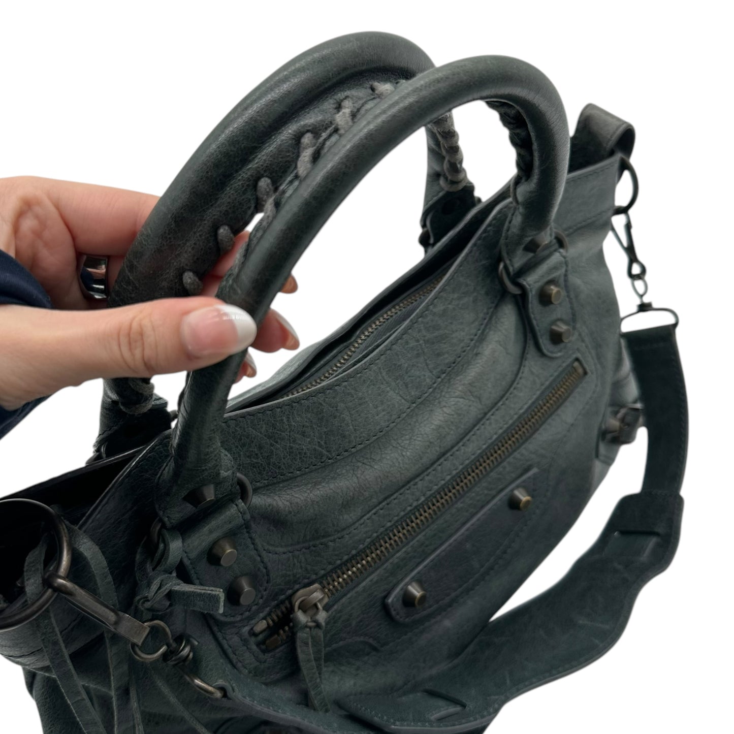 Balenciaga Dark Green / Black Leather First City Bag - Outfit Repeater