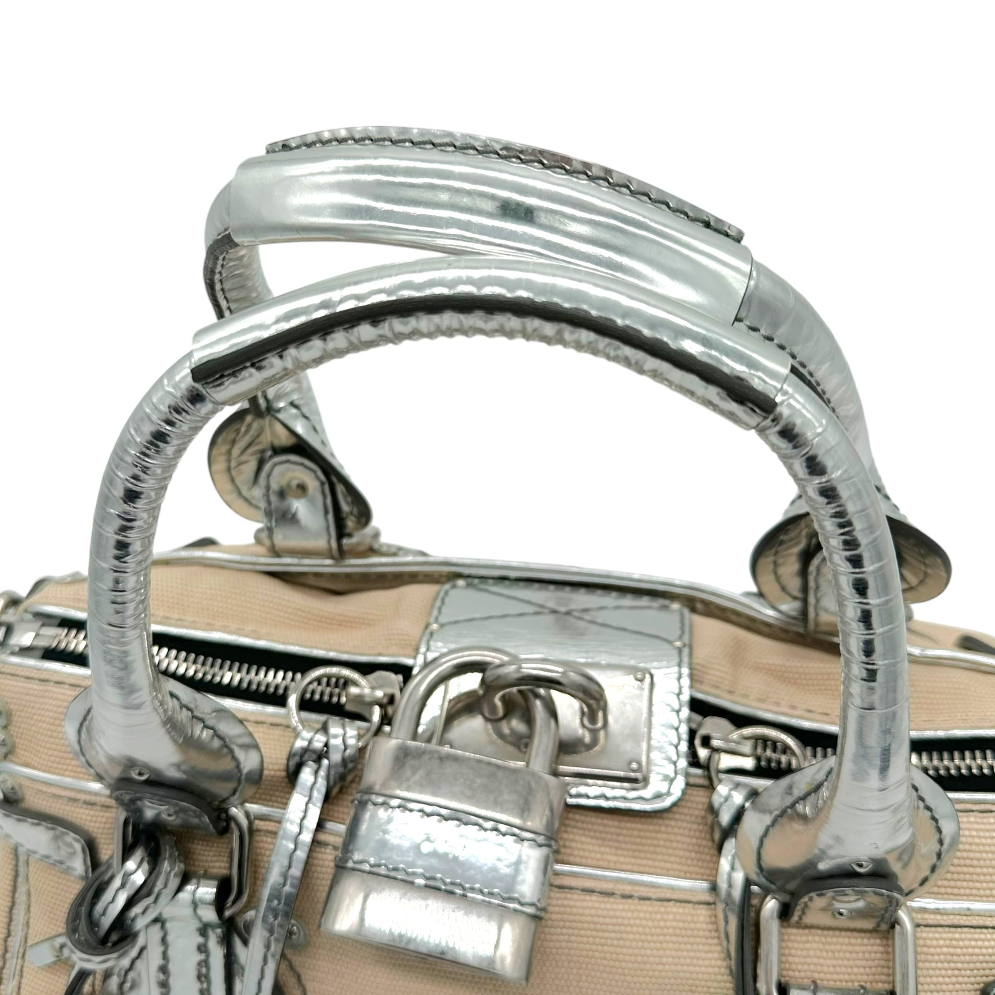 Chloé Ivory Fabric & Silver Leather Paddington Bag - Outfit Repeater