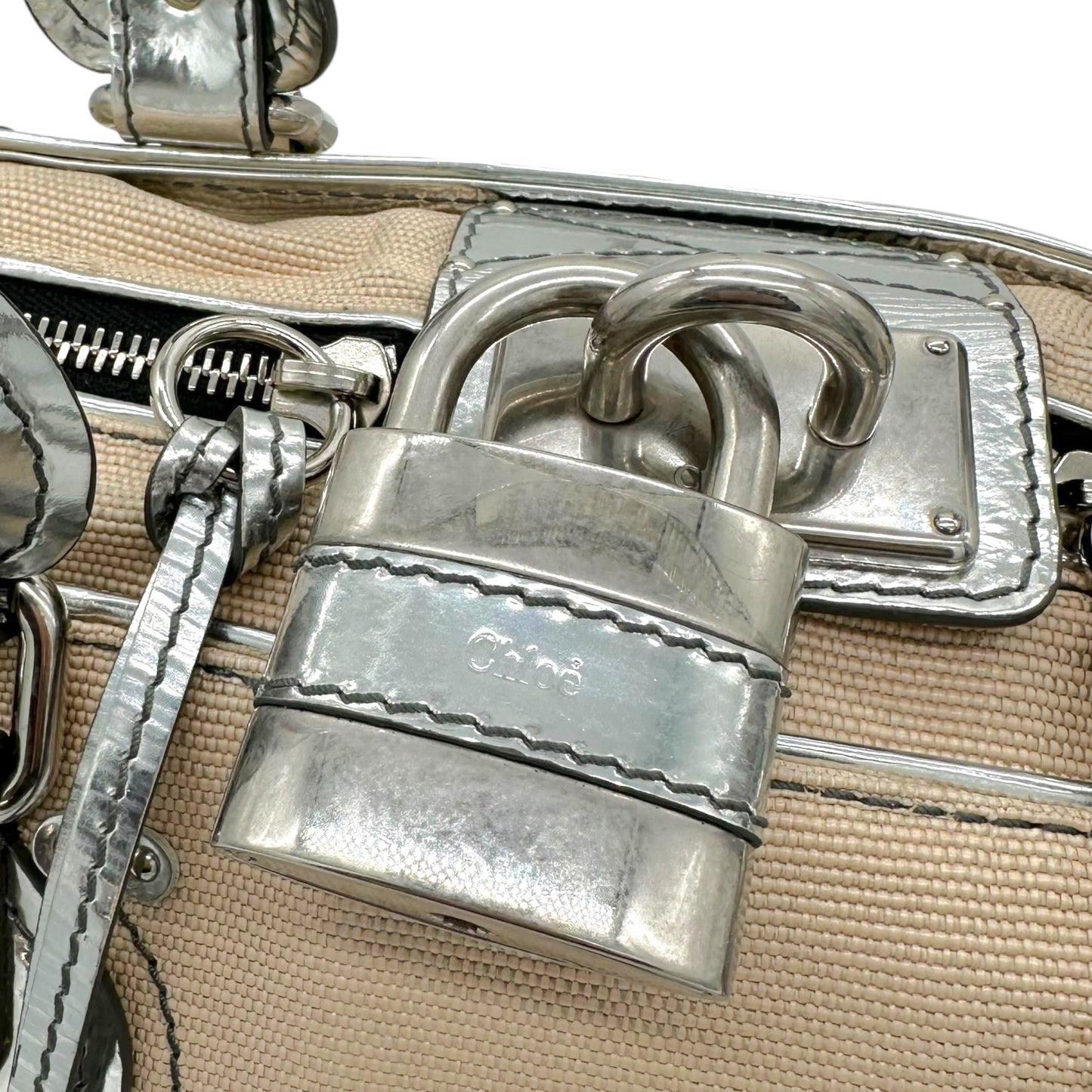 Chloé Ivory Fabric & Silver Leather Paddington Bag - Outfit Repeater