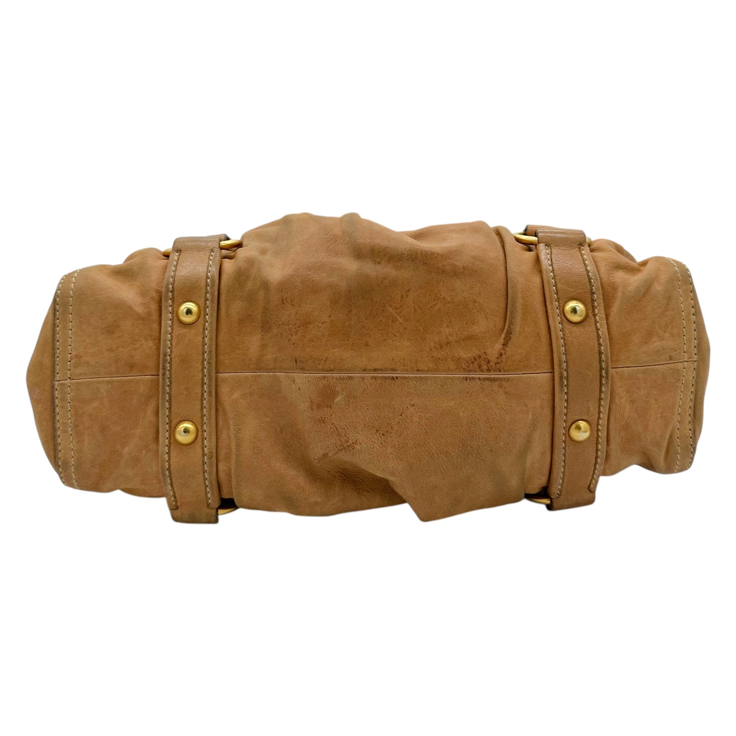 Miu Miu Tan Leather Logo Clasp 2-Way Bag - Outfit Repeater