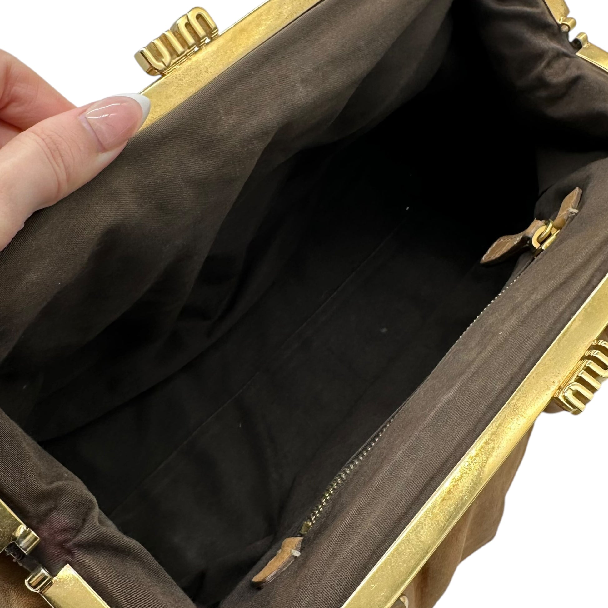 Miu Miu Tan Leather Logo Clasp 2-Way Bag - Outfit Repeater