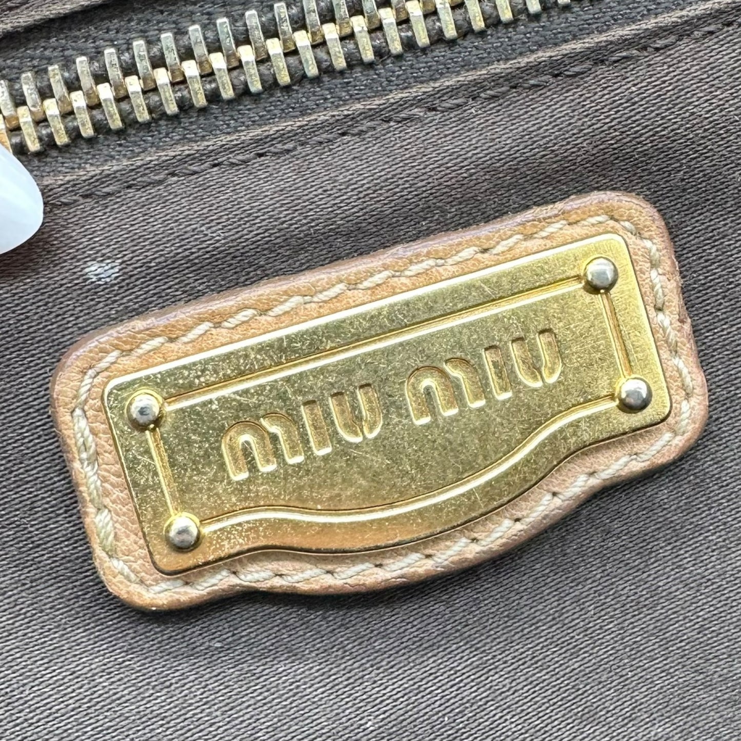 Miu Miu Tan Leather Logo Clasp 2-Way Bag - Outfit Repeater