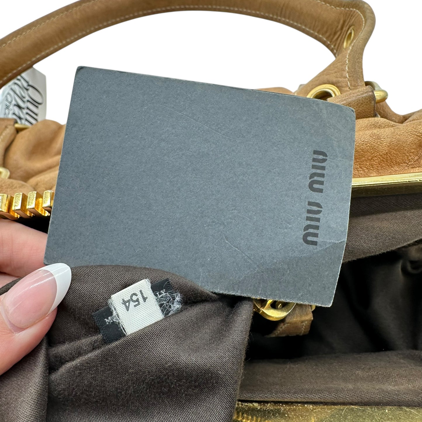 Miu Miu Tan Leather Logo Clasp 2-Way Bag - Outfit Repeater